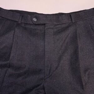 Brooks Brothers Dress Pants (38x30 Cuffed) Mens Wool Glen Plaid Dark Gray VGUC